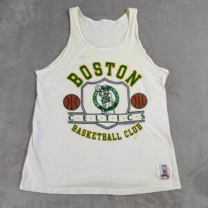 Vintage 1988 Boston Celtics Nutmeg Mills Tank Top NBA Basketball White Thrashed